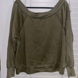 Abercrombie & Fitch Olive Green Off Shoulder sweatshirt/lace detail down sleeve